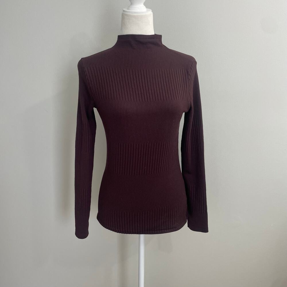 Nike Dri-Fit Ribbed Mock Neck Long Sleeve Top Size S Brown Y2K Athleisure